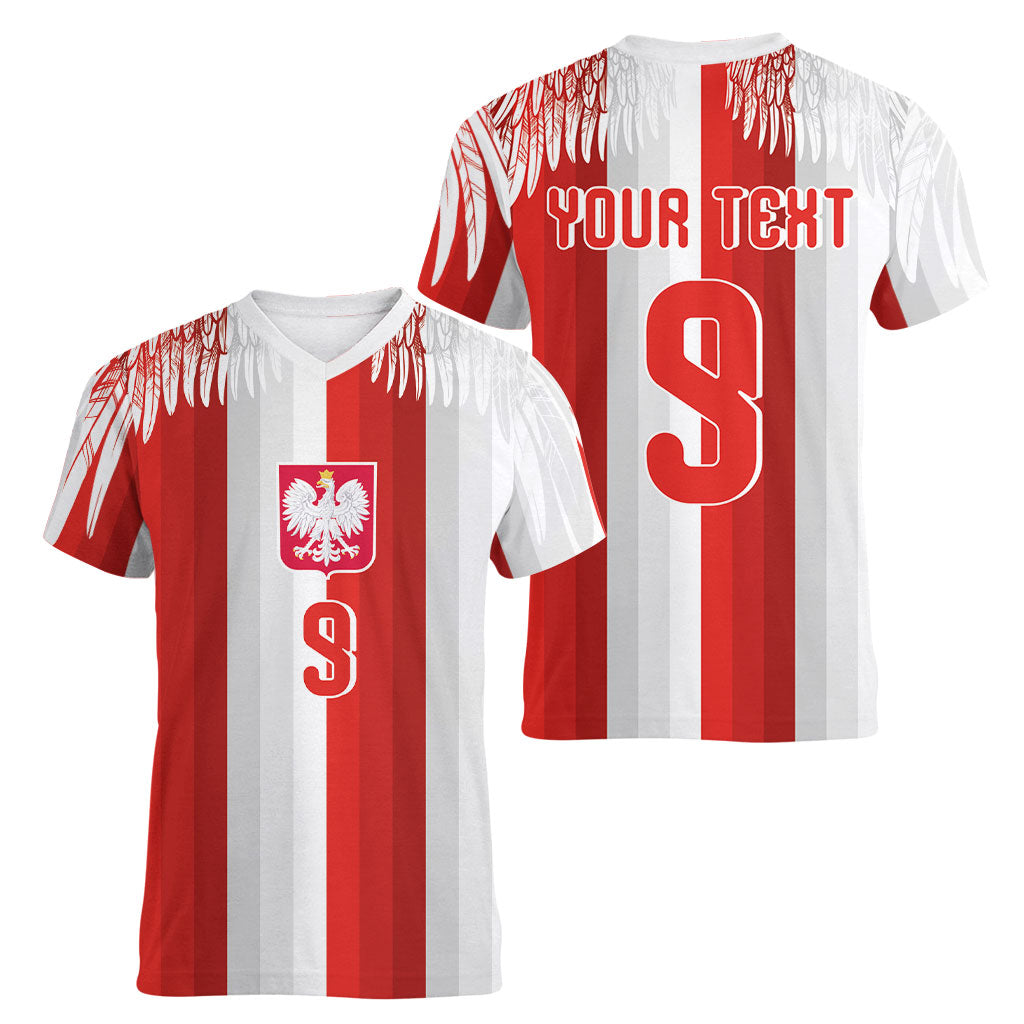 Poland Football Custom Women V-Neck T-Shirt The White-Reds Winged Sport Style