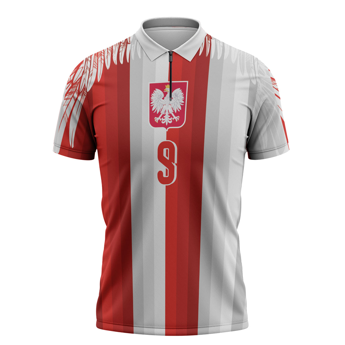 Poland Football Custom Zipper Polo Shirt The White-Reds Winged Sport Style