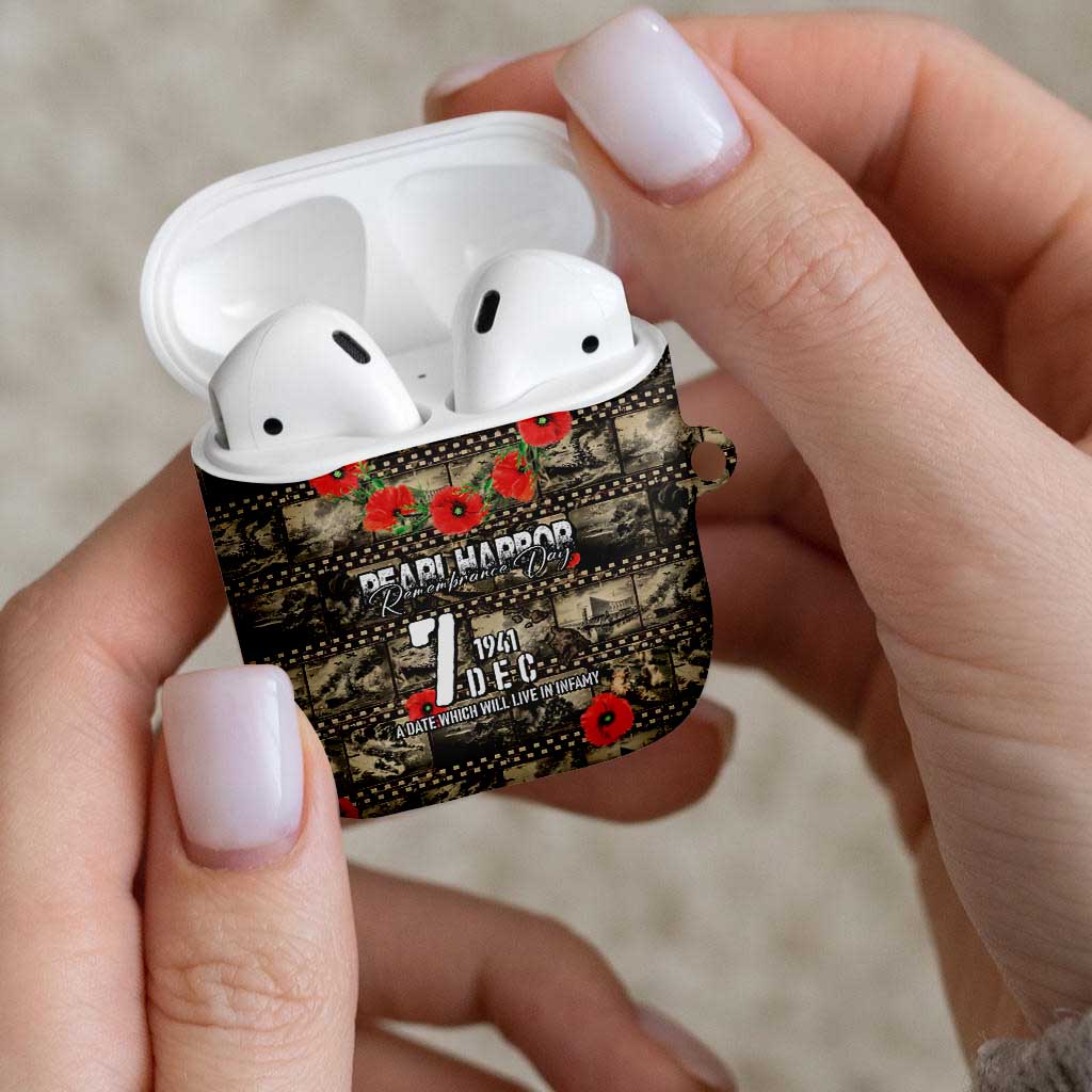 Pearl Harbor Remembrance Day AirPods Case Memories of December 7 with Red Poppy Lei - Wonder Print Shop