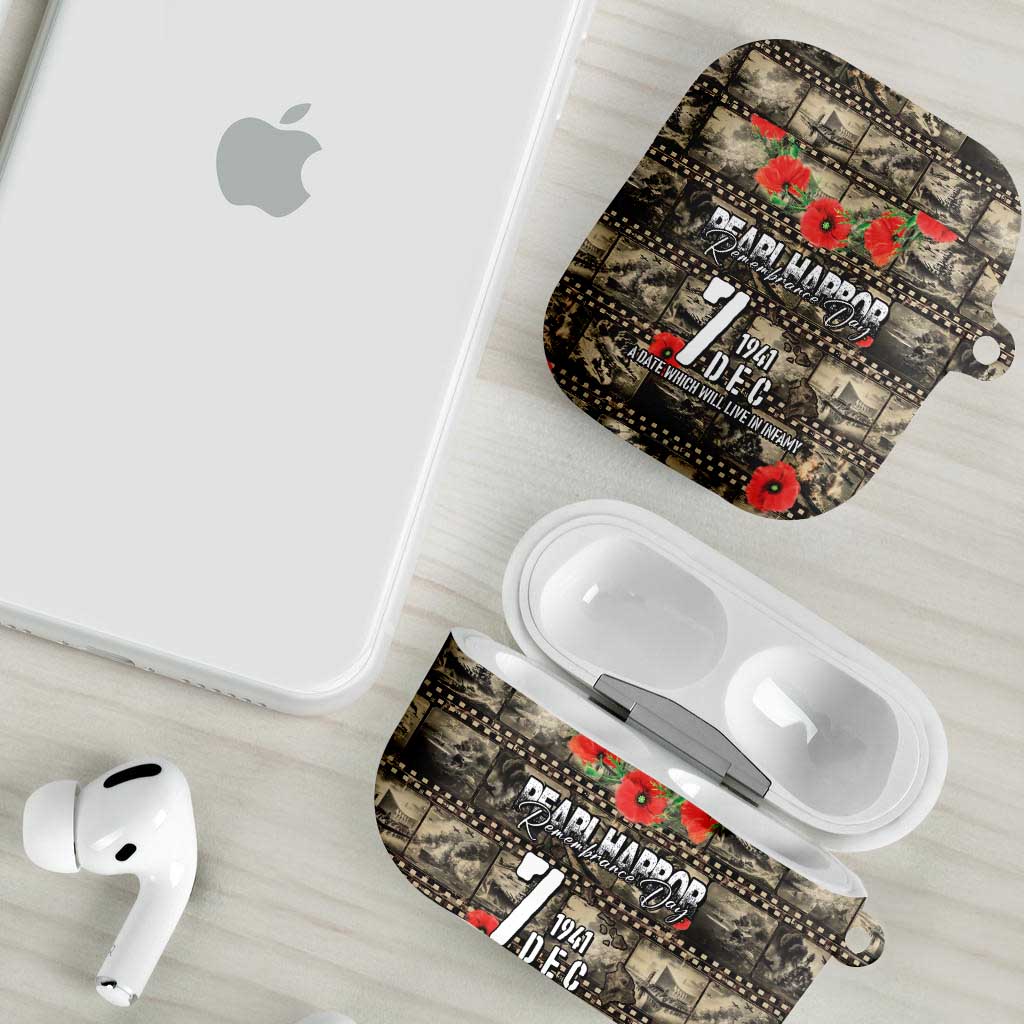 Pearl Harbor Remembrance Day AirPods Case Memories of December 7 with Red Poppy Lei - Wonder Print Shop