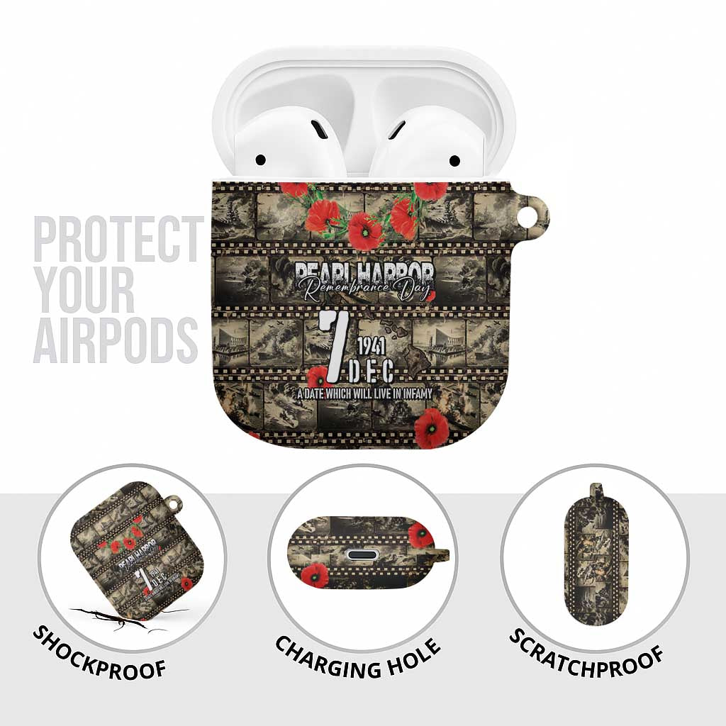 Pearl Harbor Remembrance Day AirPods Case Memories of December 7 with Red Poppy Lei - Wonder Print Shop