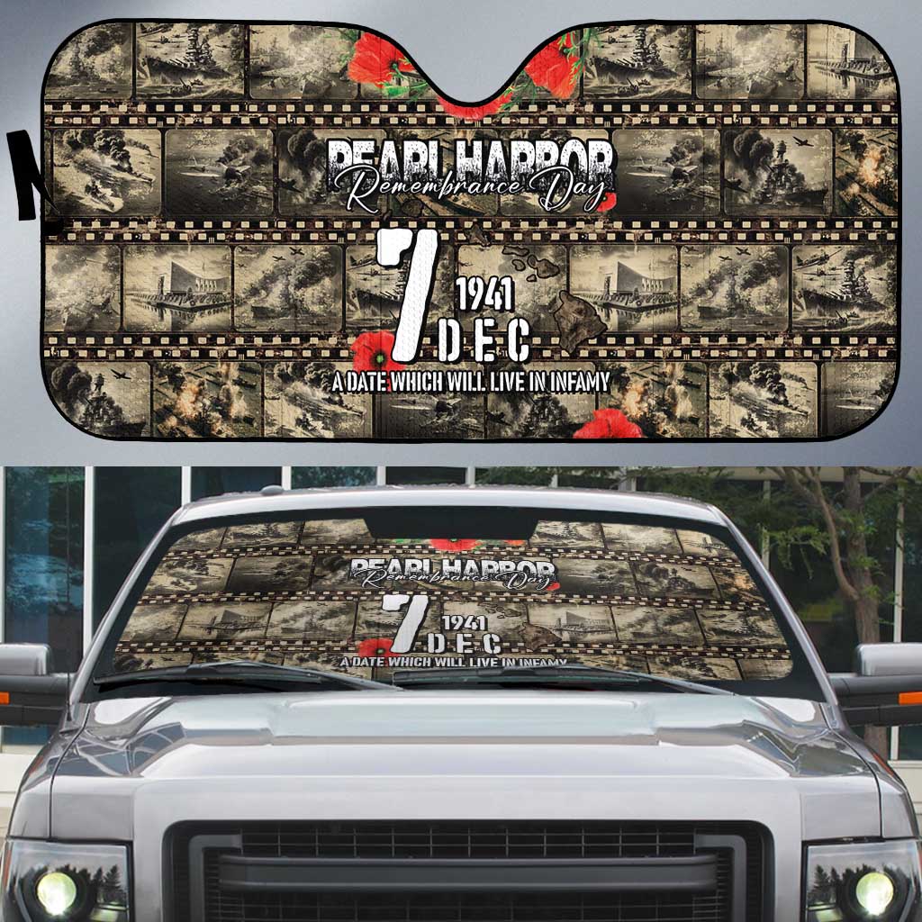 Pearl Harbor Remembrance Day Auto Sun Shade Memories of December 7 with Red Poppy Lei - Wonder Print Shop