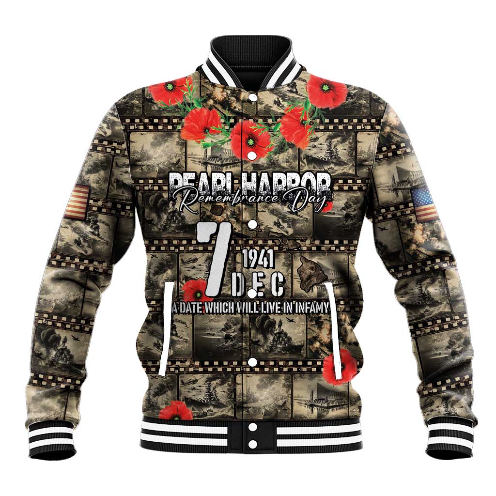Pearl Harbor Remembrance Day Personalized Baseball Jacket Memories of December 7 with Red Poppy Lei - Wonder Print Shop
