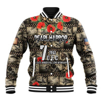 Pearl Harbor Remembrance Day Personalized Baseball Jacket Memories of December 7 with Red Poppy Lei - Wonder Print Shop