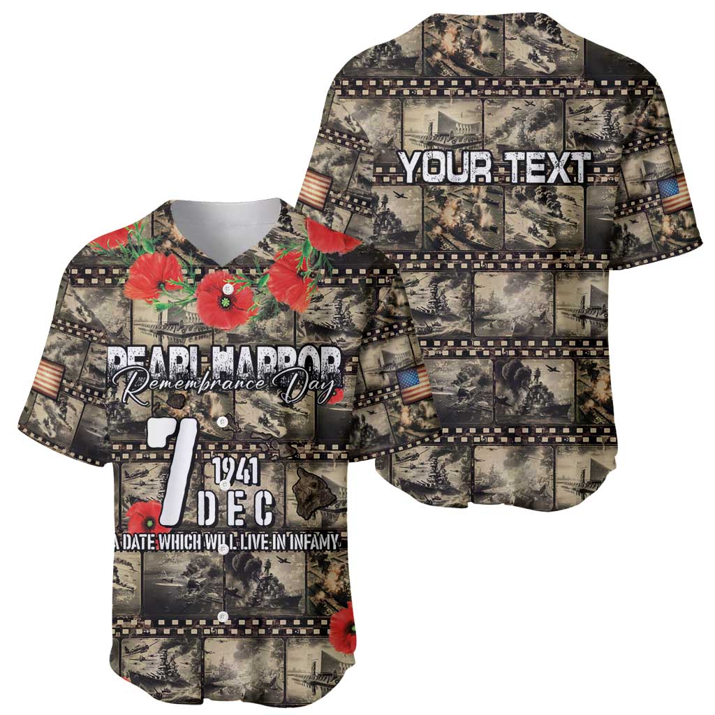 Pearl Harbor Remembrance Day Personalized Baseball Jersey Memories of December 7 with Red Poppy Lei - Wonder Print Shop