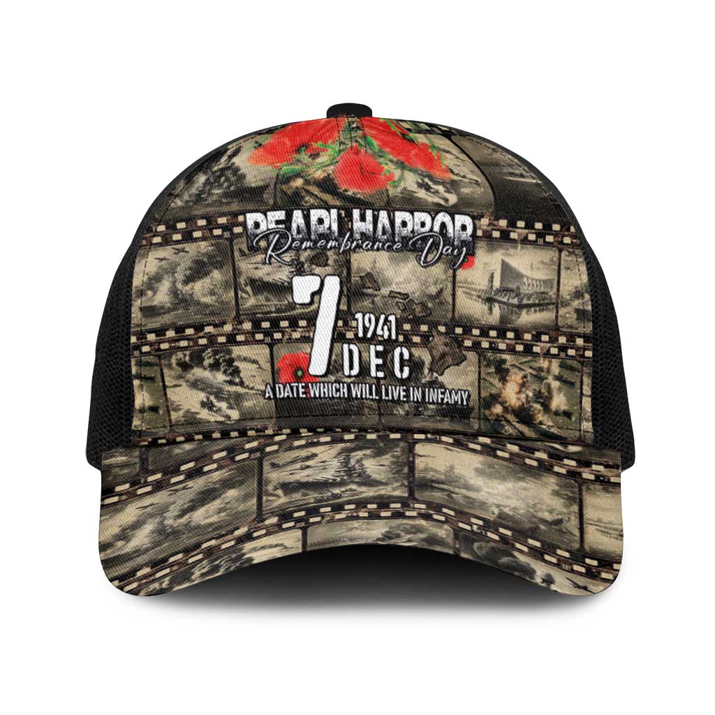 Pearl Harbor Remembrance Day Personalized Baseball Net Cap Memories of December 7 with Red Poppy Lei - Wonder Print Shop