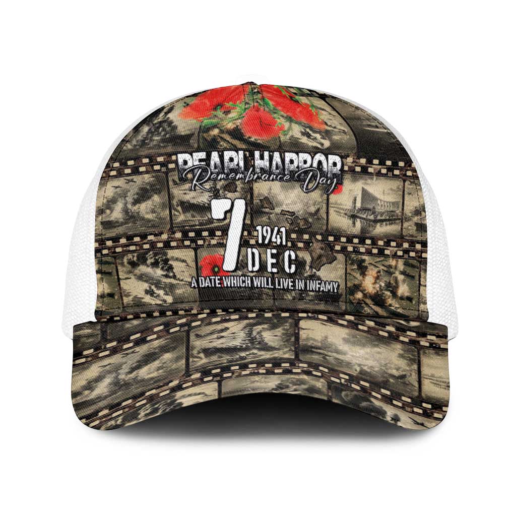 Pearl Harbor Remembrance Day Personalized Baseball Net Cap Memories of December 7 with Red Poppy Lei - Wonder Print Shop