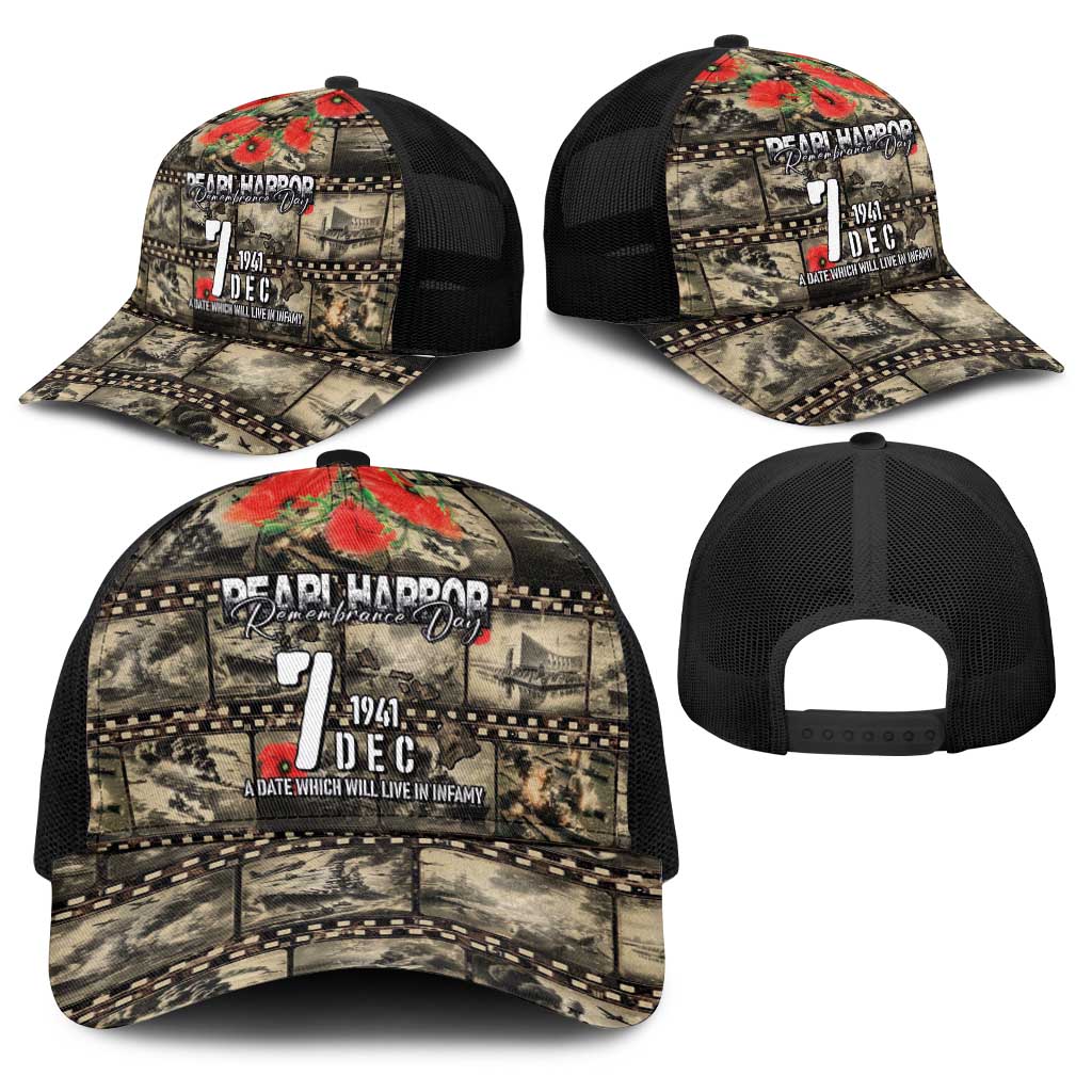 Pearl Harbor Remembrance Day Personalized Baseball Net Cap Memories of December 7 with Red Poppy Lei - Wonder Print Shop