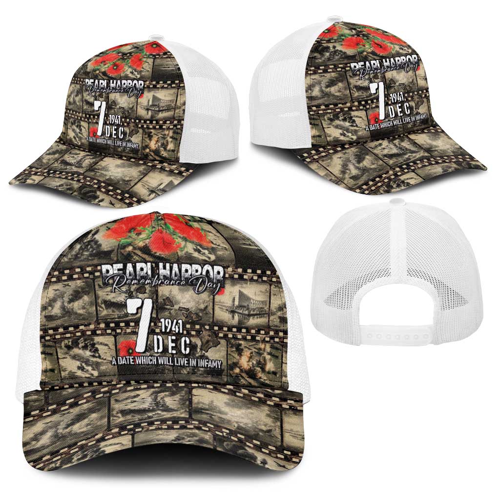 Pearl Harbor Remembrance Day Personalized Baseball Net Cap Memories of December 7 with Red Poppy Lei - Wonder Print Shop