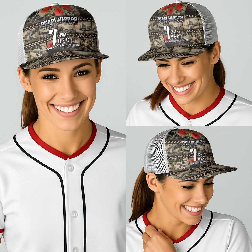 Pearl Harbor Remembrance Day Personalized Baseball Net Cap Memories of December 7 with Red Poppy Lei - Wonder Print Shop