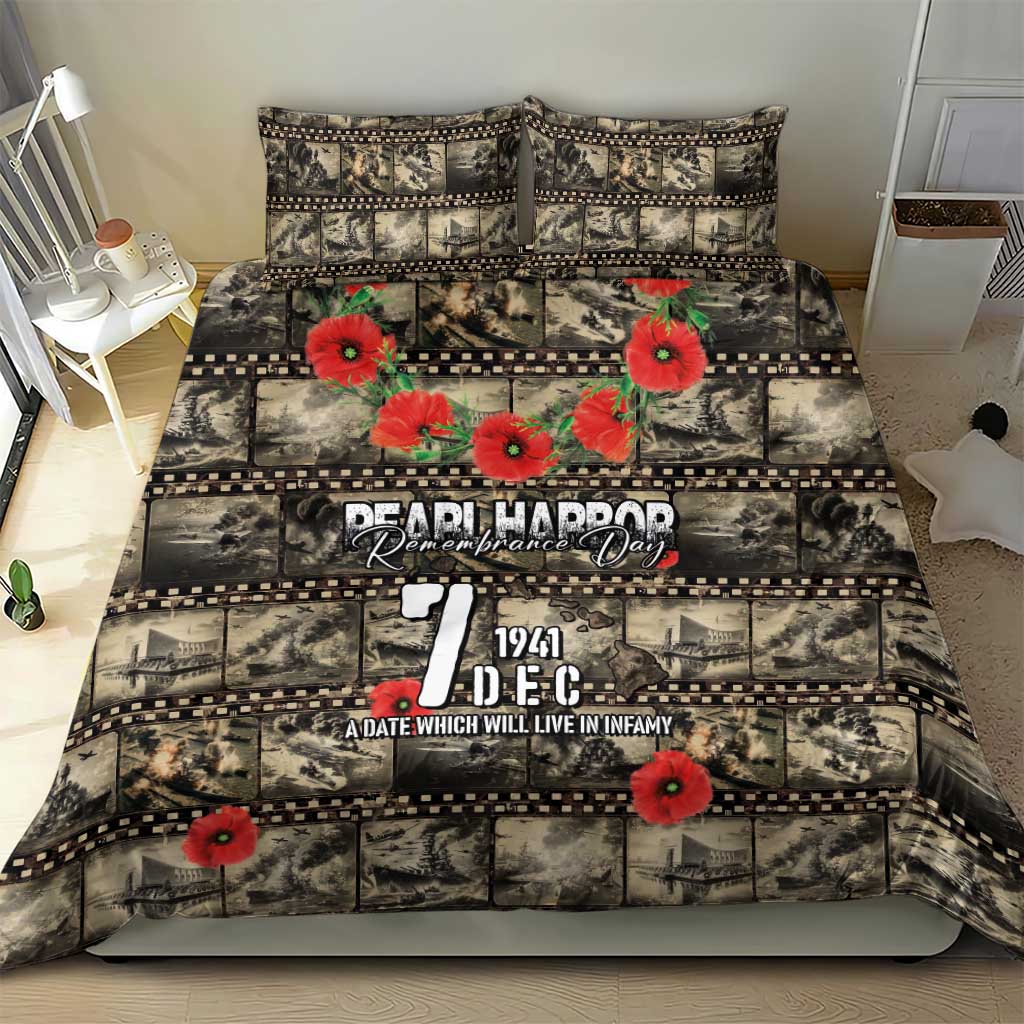 Pearl Harbor Remembrance Day Bedding Set Memories of December 7 with Red Poppy Lei - Wonder Print Shop