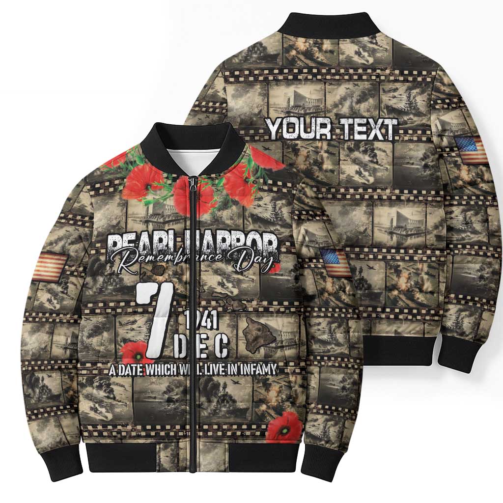 Pearl Harbor Remembrance Day Personalized Bomber Puffer Jacket Memories of December 7 with Red Poppy Lei - Wonder Print Shop