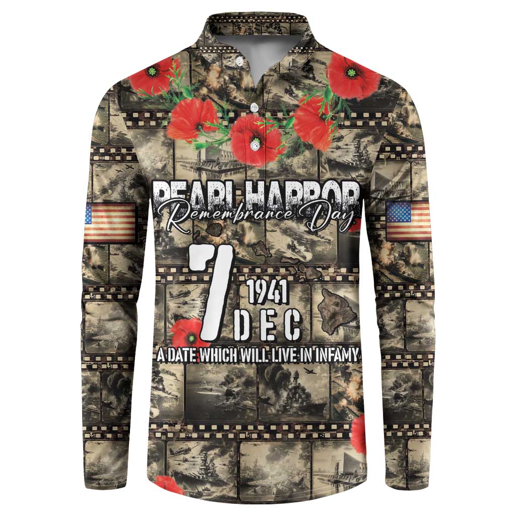 Pearl Harbor Remembrance Day Personalized Button Sweatshirt Memories of December 7 with Red Poppy Lei - Wonder Print Shop