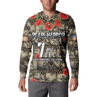 Pearl Harbor Remembrance Day Personalized Button Sweatshirt Memories of December 7 with Red Poppy Lei - Wonder Print Shop