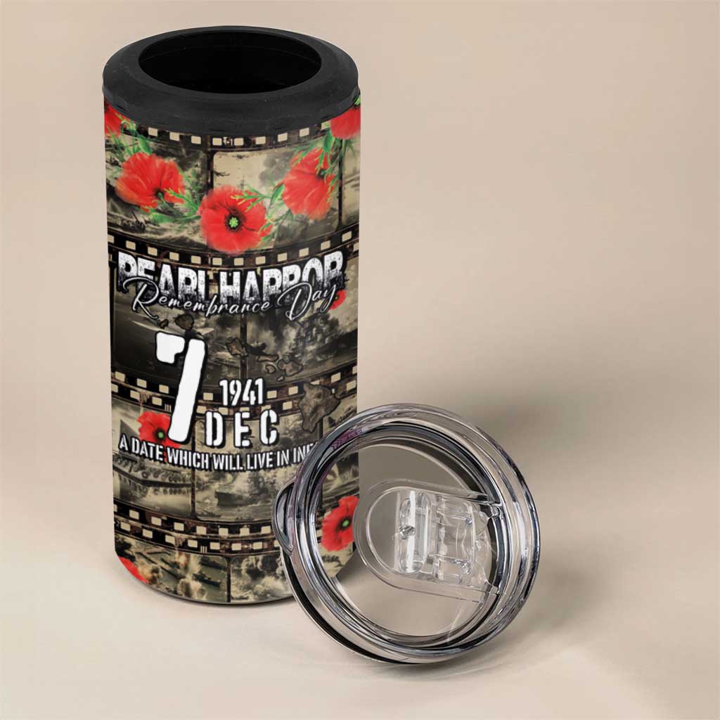Pearl Harbor Remembrance Day Personalized 4 in 1 Can Cooler Tumbler Memories of December 7 with Red Poppy Lei - Wonder Print Shop