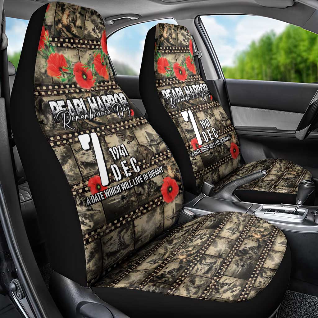 Pearl Harbor Remembrance Day Car Seat Cover Memories of December 7 with Red Poppy Lei - Wonder Print Shop
