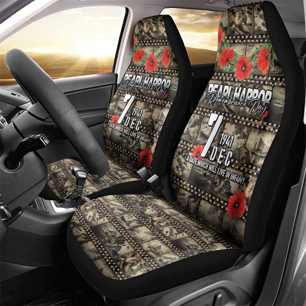 Pearl Harbor Remembrance Day Car Seat Cover Memories of December 7 with Red Poppy Lei - Wonder Print Shop
