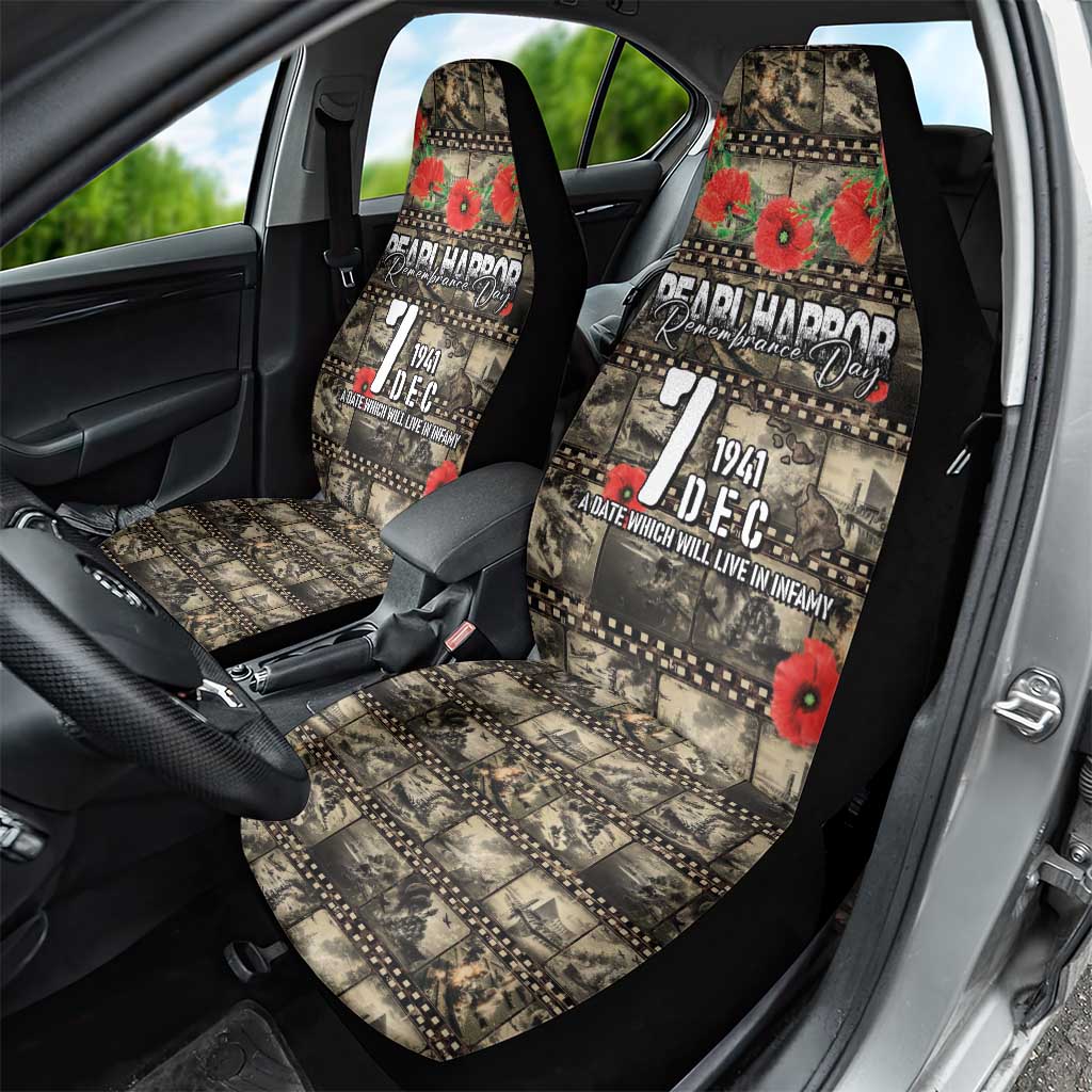 Pearl Harbor Remembrance Day Car Seat Cover Memories of December 7 with Red Poppy Lei - Wonder Print Shop