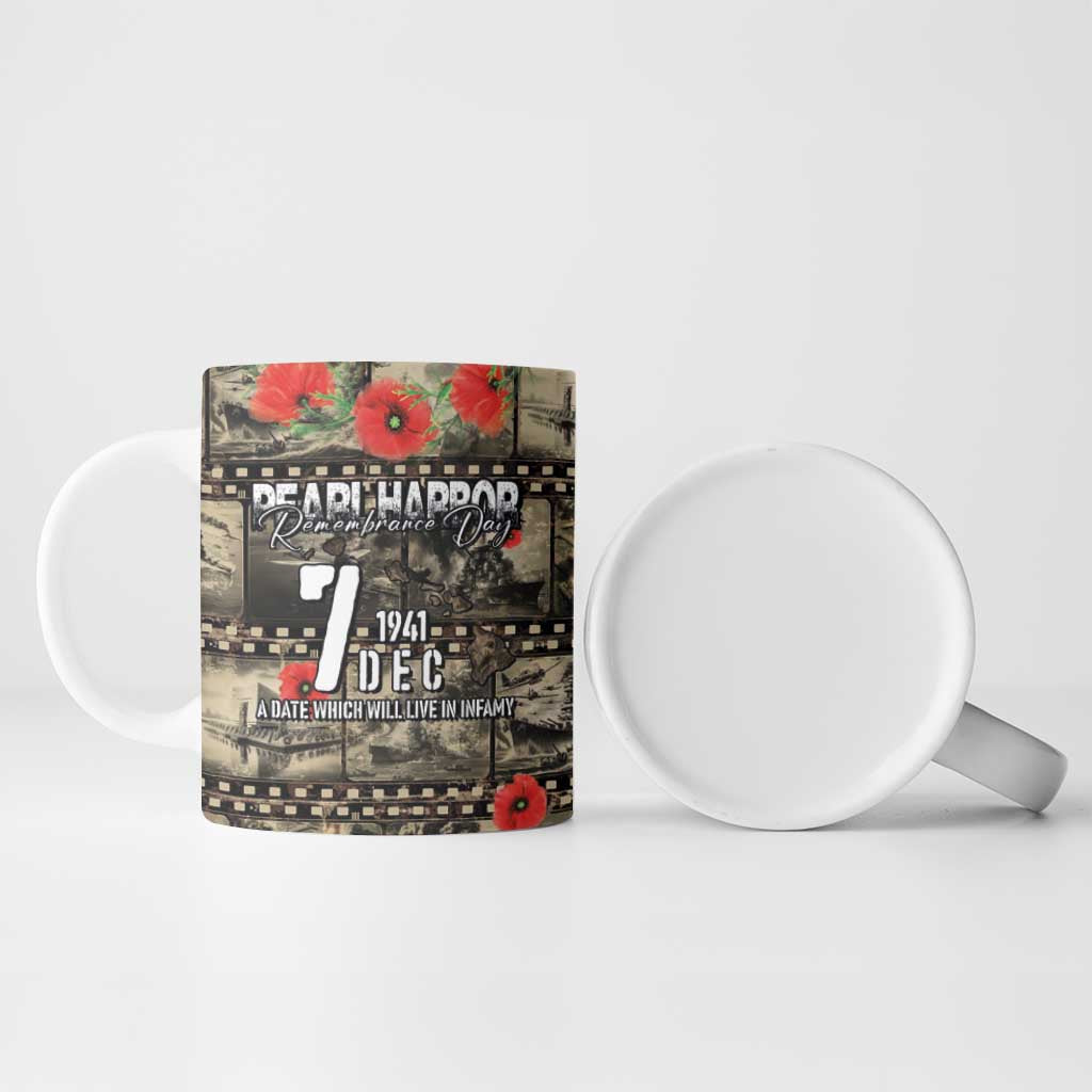 Pearl Harbor Remembrance Day Personalized Ceramic Mug Memories of December 7 with Red Poppy Lei - Wonder Print Shop