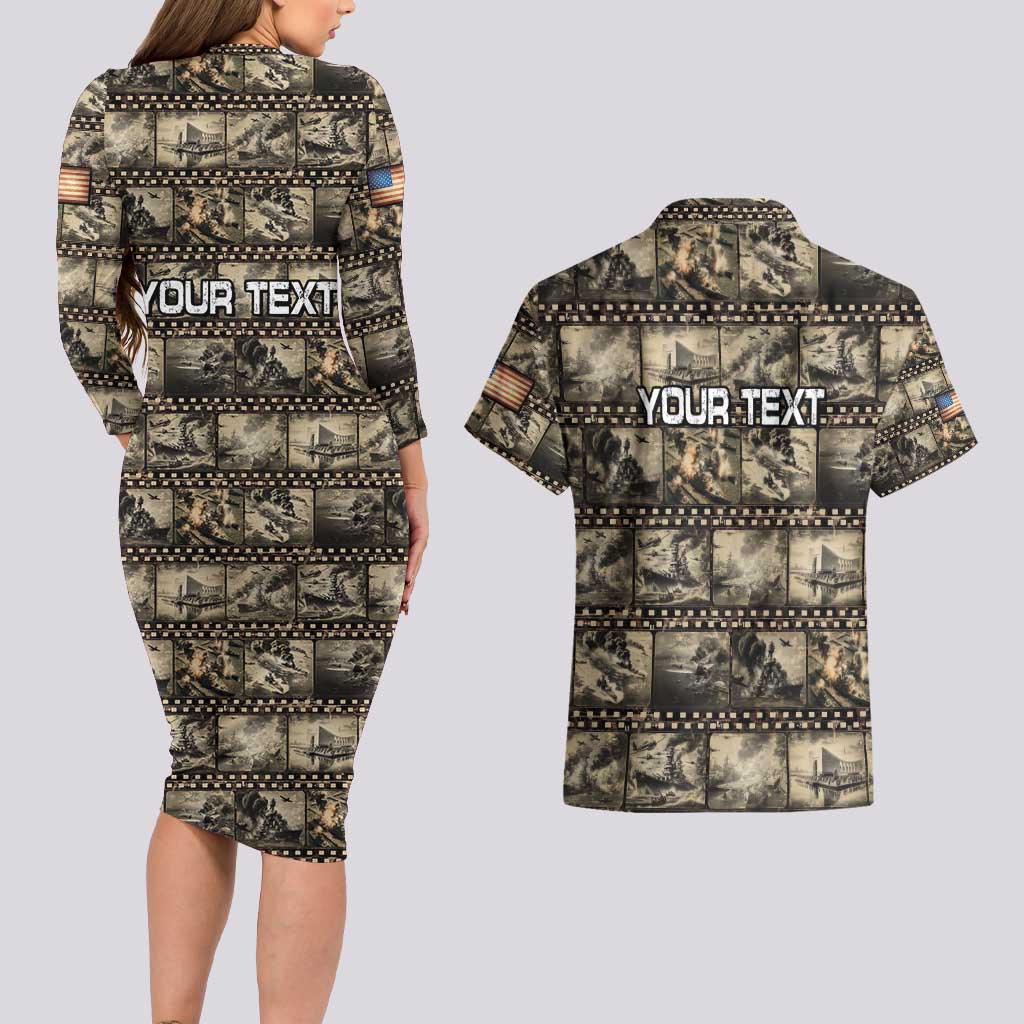 Pearl Harbor Remembrance Day Personalized Couples Matching Long Sleeve Bodycon Dress and Hawaiian Shirt Memories of December 7 with Red Poppy Lei - Wonder Print Shop