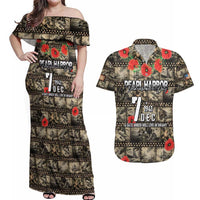 Pearl Harbor Remembrance Day Personalized Couples Matching Off Shoulder Maxi Dress and Hawaiian Shirt Memories of December 7 with Red Poppy Lei - Wonder Print Shop