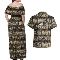 Pearl Harbor Remembrance Day Personalized Couples Matching Off Shoulder Maxi Dress and Hawaiian Shirt Memories of December 7 with Red Poppy Lei - Wonder Print Shop