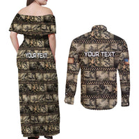 Pearl Harbor Remembrance Day Personalized Couples Matching Off Shoulder Maxi Dress and Long Sleeve Button Shirt Memories of December 7 with Red Poppy Lei - Wonder Print Shop