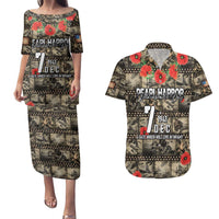 Pearl Harbor Remembrance Day Personalized Couples Matching Puletasi and Hawaiian Shirt Memories of December 7 with Red Poppy Lei - Wonder Print Shop