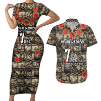 Pearl Harbor Remembrance Day Personalized Couples Matching Short Sleeve Bodycon Dress and Hawaiian Shirt Memories of December 7 with Red Poppy Lei - Wonder Print Shop