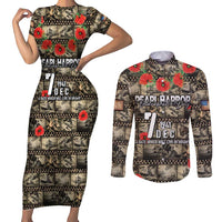 Pearl Harbor Remembrance Day Personalized Couples Matching Short Sleeve Bodycon Dress and Long Sleeve Button Shirt Memories of December 7 with Red Poppy Lei - Wonder Print Shop