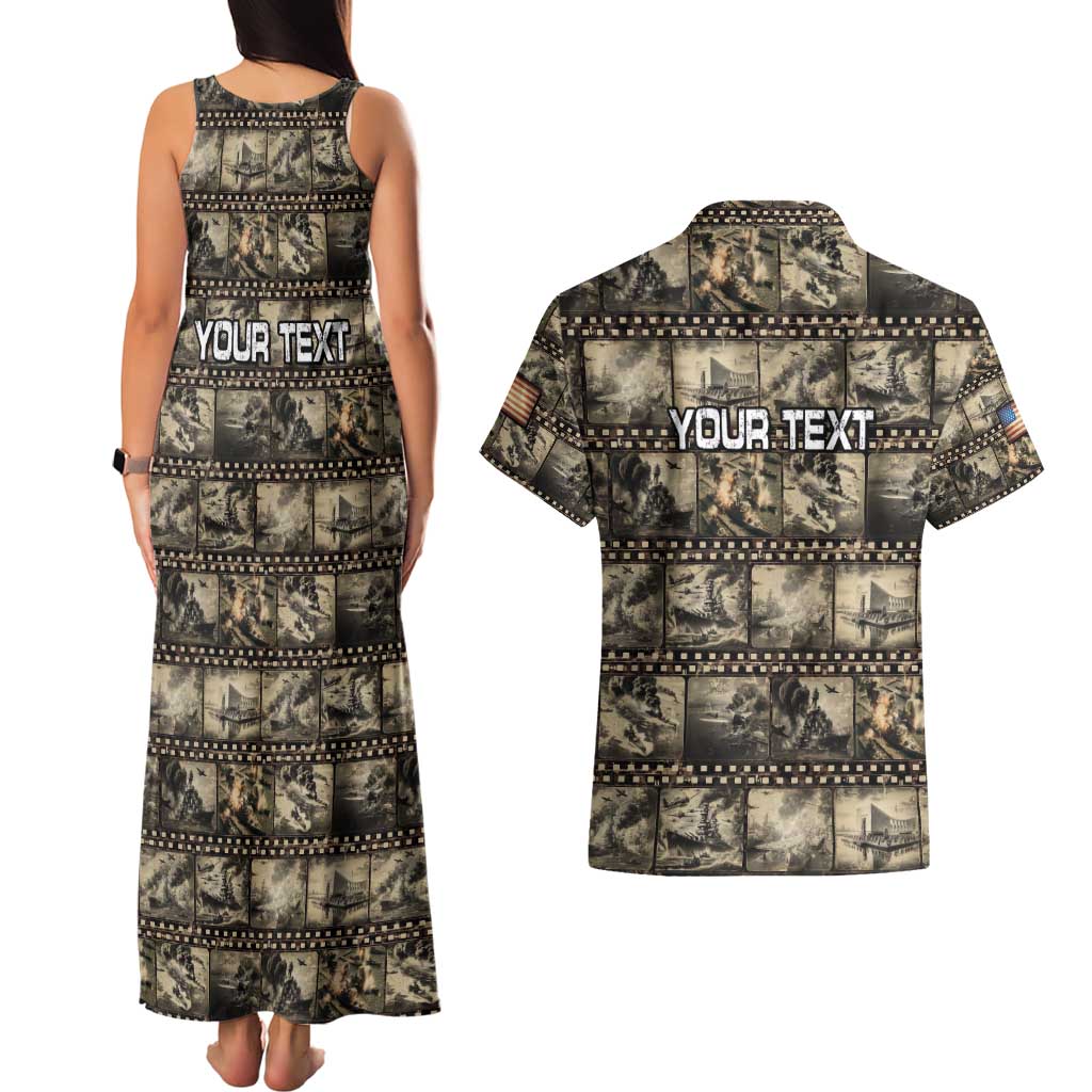 Pearl Harbor Remembrance Day Personalized Couples Matching Tank Maxi Dress and Hawaiian Shirt Memories of December 7 with Red Poppy Lei - Wonder Print Shop