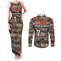 Pearl Harbor Remembrance Day Personalized Couples Matching Tank Maxi Dress and Long Sleeve Button Shirt Memories of December 7 with Red Poppy Lei - Wonder Print Shop