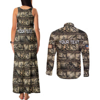 Pearl Harbor Remembrance Day Personalized Couples Matching Tank Maxi Dress and Long Sleeve Button Shirt Memories of December 7 with Red Poppy Lei - Wonder Print Shop