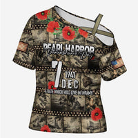 Pearl Harbor Remembrance Day Personalized Cross Shoulder Shirt Memories of December 7 with Red Poppy Lei - Wonder Print Shop
