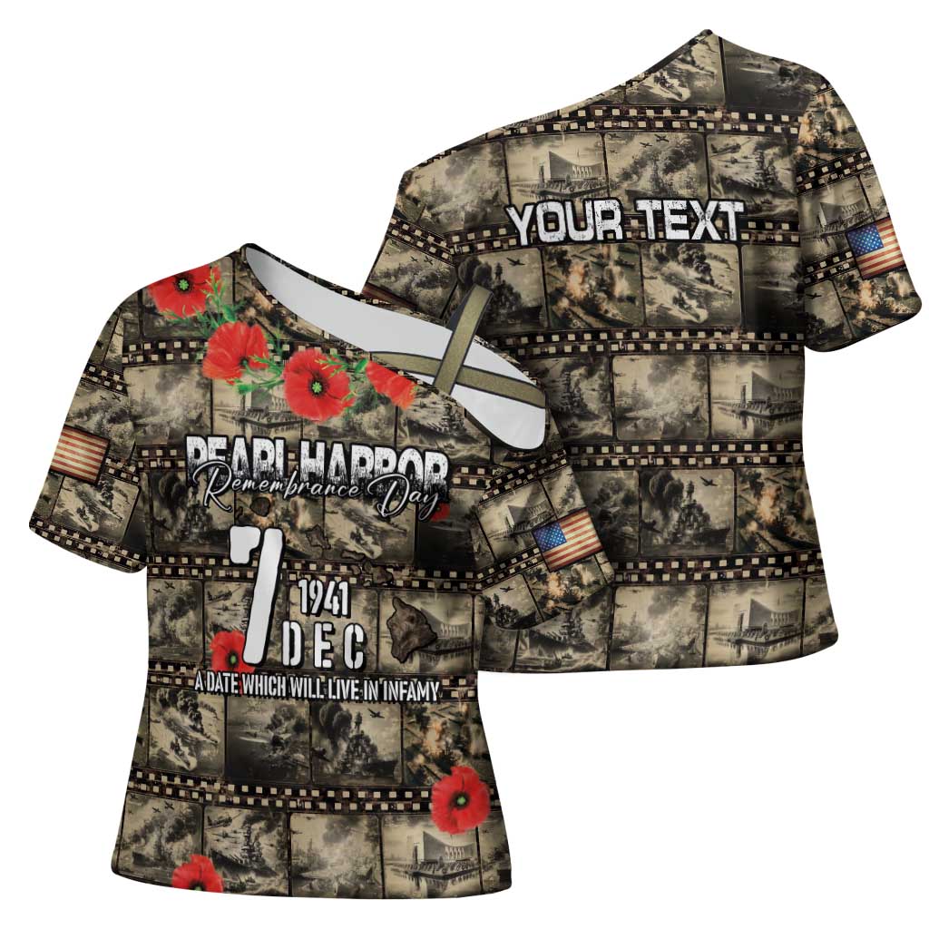 Pearl Harbor Remembrance Day Personalized Cross Shoulder Shirt Memories of December 7 with Red Poppy Lei - Wonder Print Shop