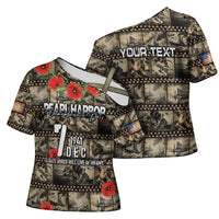 Pearl Harbor Remembrance Day Personalized Cross Shoulder Shirt Memories of December 7 with Red Poppy Lei - Wonder Print Shop