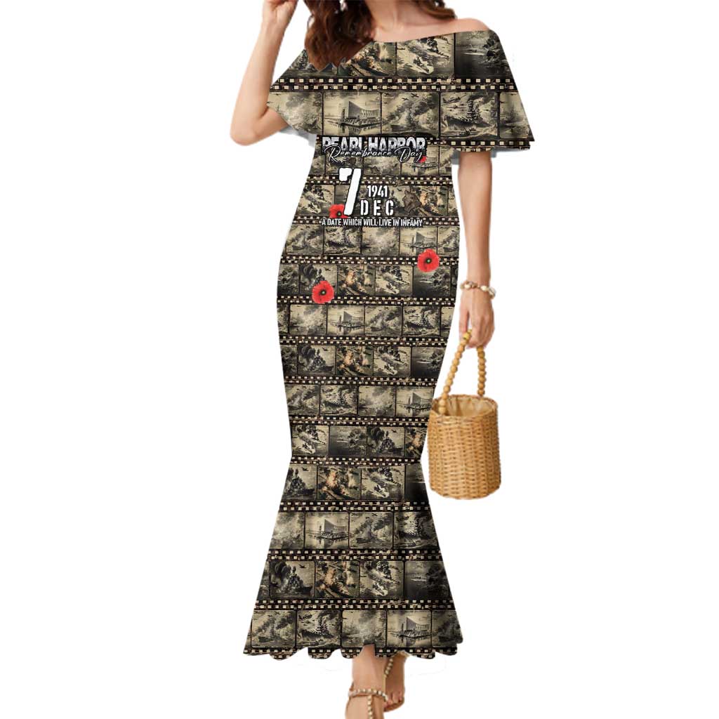 Pearl Harbor Remembrance Day Personalized Family Matching Mermaid Dress and Hawaiian Shirt Memories of December 7 with Red Poppy Lei - Wonder Print Shop