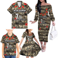 Pearl Harbor Remembrance Day Personalized Family Matching Off The Shoulder Long Sleeve Dress and Hawaiian Shirt Memories of December 7 with Red Poppy Lei - Wonder Print Shop