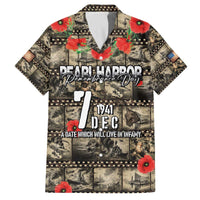Pearl Harbor Remembrance Day Personalized Family Matching Off The Shoulder Long Sleeve Dress and Hawaiian Shirt Memories of December 7 with Red Poppy Lei - Wonder Print Shop