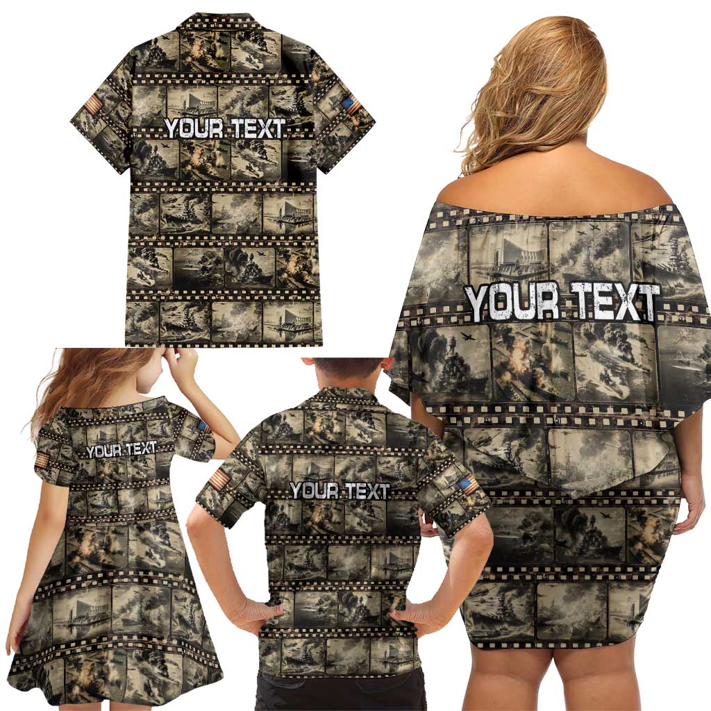 Pearl Harbor Remembrance Day Personalized Family Matching Off Shoulder Short Dress and Hawaiian Shirt Memories of December 7 with Red Poppy Lei - Wonder Print Shop