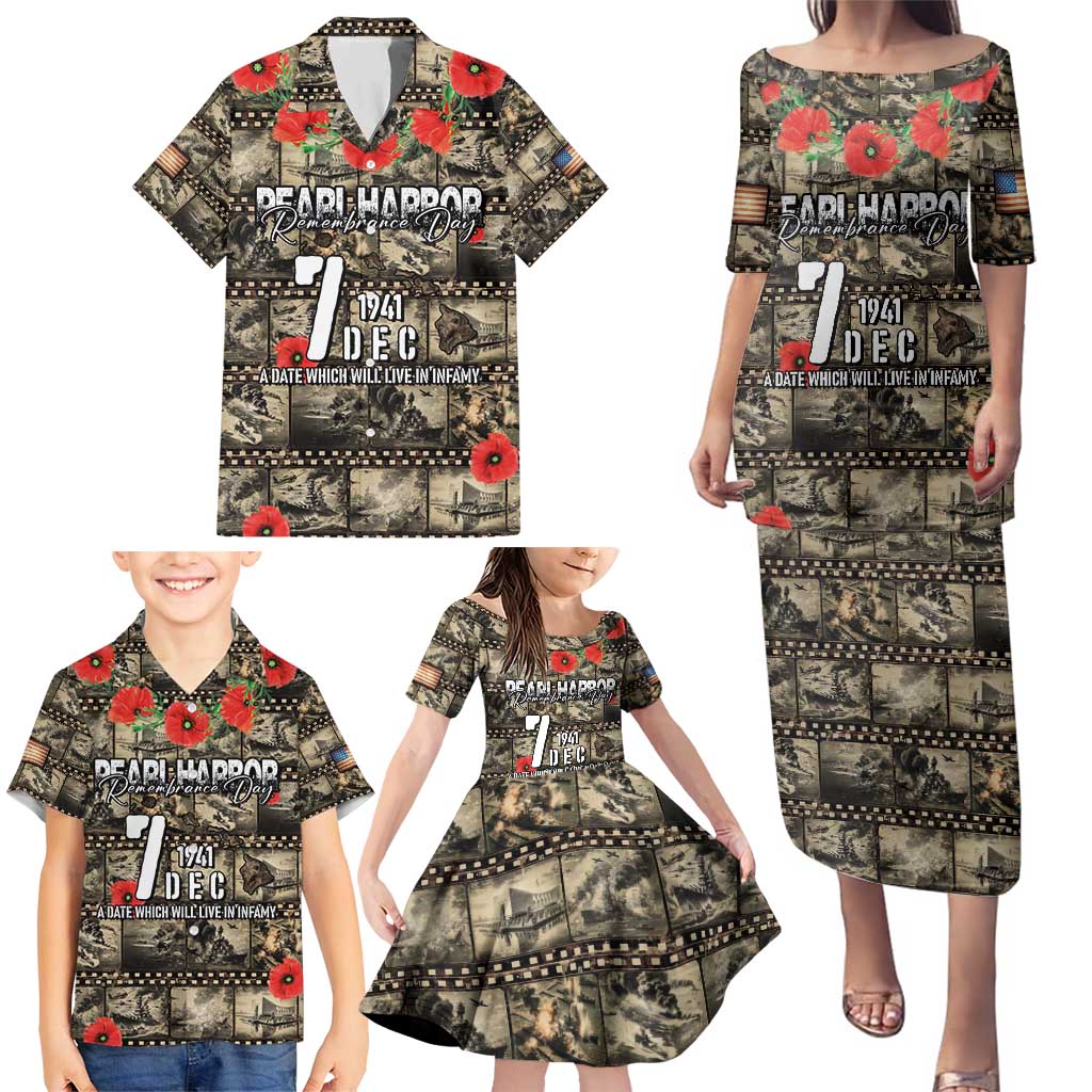 Pearl Harbor Remembrance Day Personalized Family Matching Puletasi and Hawaiian Shirt Memories of December 7 with Red Poppy Lei - Wonder Print Shop