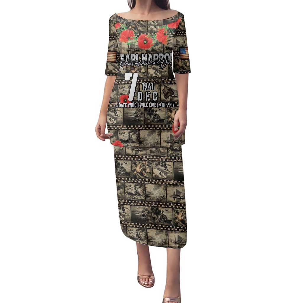 Pearl Harbor Remembrance Day Personalized Family Matching Puletasi and Hawaiian Shirt Memories of December 7 with Red Poppy Lei - Wonder Print Shop