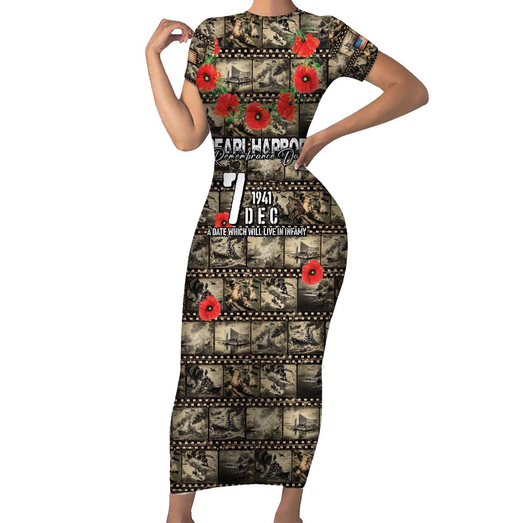 Pearl Harbor Remembrance Day Personalized Family Matching Short Sleeve Bodycon Dress and Hawaiian Shirt Memories of December 7 with Red Poppy Lei - Wonder Print Shop