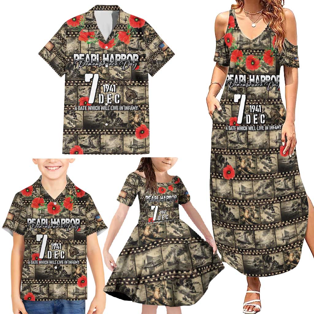 Pearl Harbor Remembrance Day Personalized Family Matching Summer Maxi Dress and Hawaiian Shirt Memories of December 7 with Red Poppy Lei - Wonder Print Shop