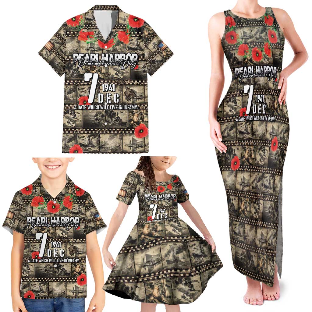 Pearl Harbor Remembrance Day Personalized Family Matching Tank Maxi Dress and Hawaiian Shirt Memories of December 7 with Red Poppy Lei - Wonder Print Shop