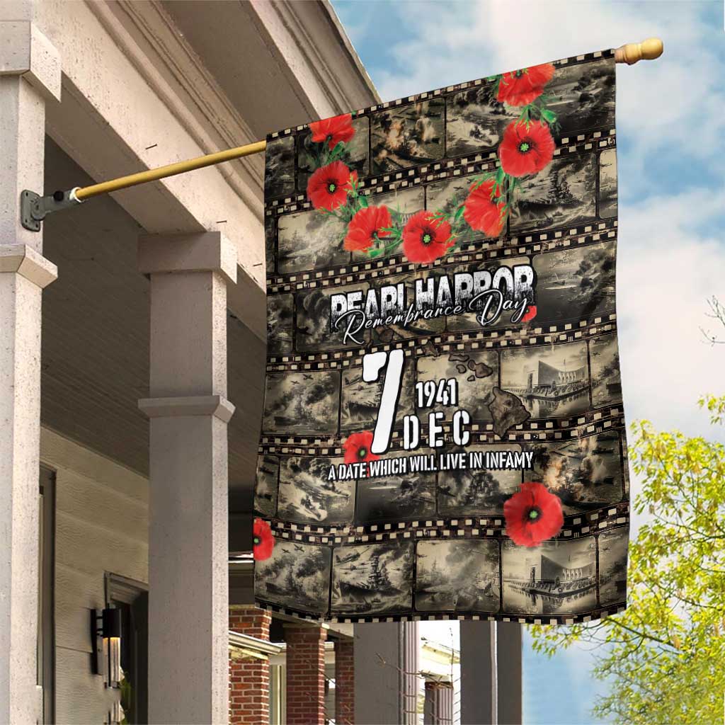 Pearl Harbor Remembrance Day Garden Flag Memories of December 7 with Red Poppy Lei - Wonder Print Shop