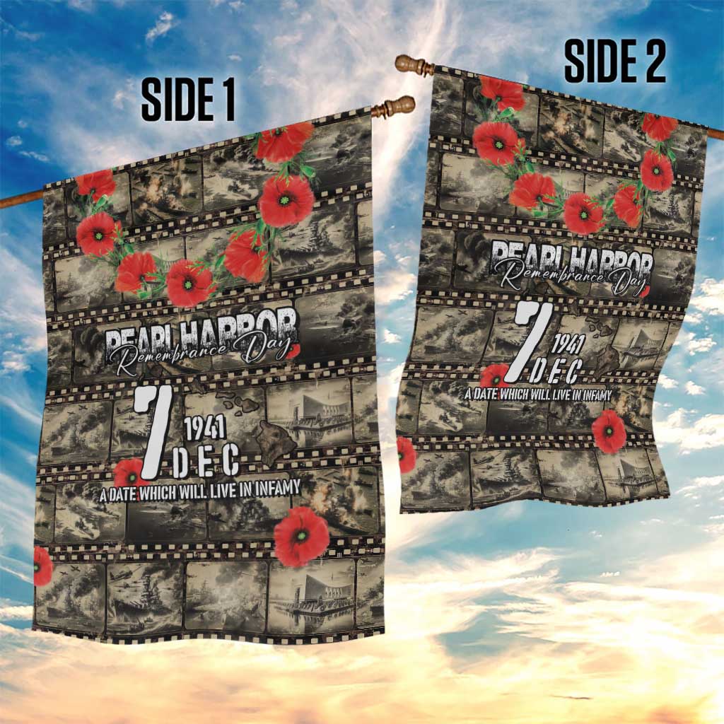 Pearl Harbor Remembrance Day Garden Flag Memories of December 7 with Red Poppy Lei - Wonder Print Shop