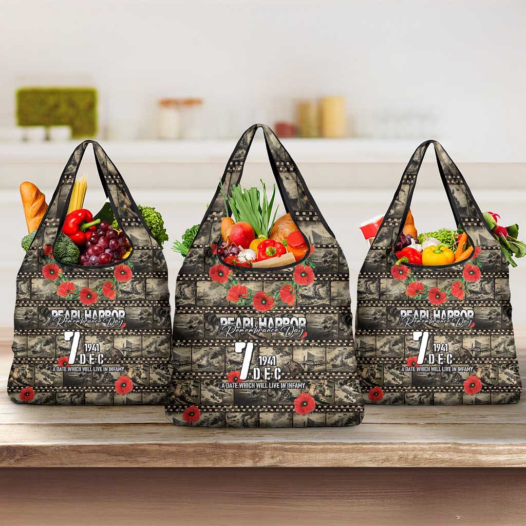 Pearl Harbor Remembrance Day Grocery Bag Memories of December 7 with Red Poppy Lei - Wonder Print Shop