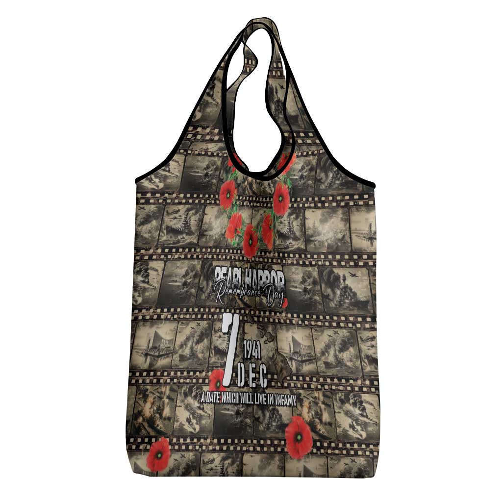 Pearl Harbor Remembrance Day Grocery Bag Memories of December 7 with Red Poppy Lei - Wonder Print Shop