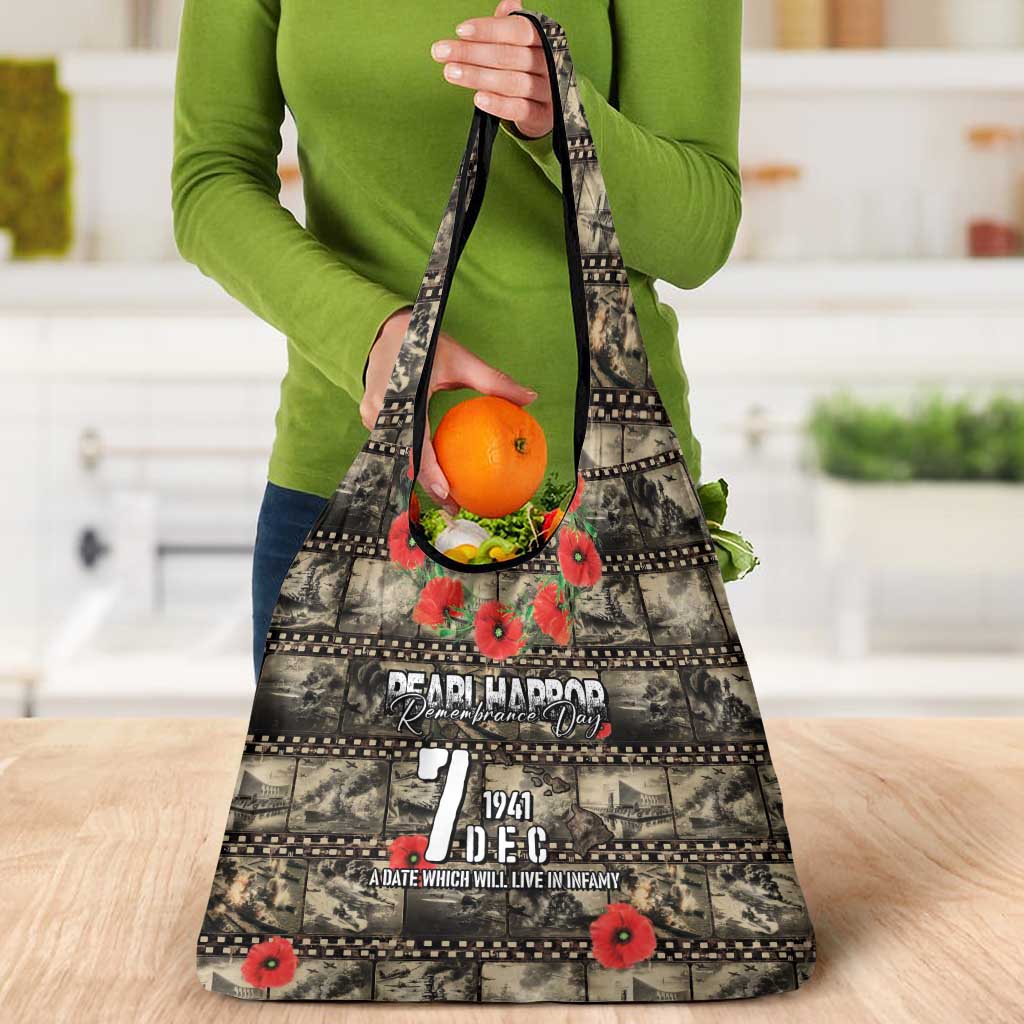 Pearl Harbor Remembrance Day Grocery Bag Memories of December 7 with Red Poppy Lei - Wonder Print Shop